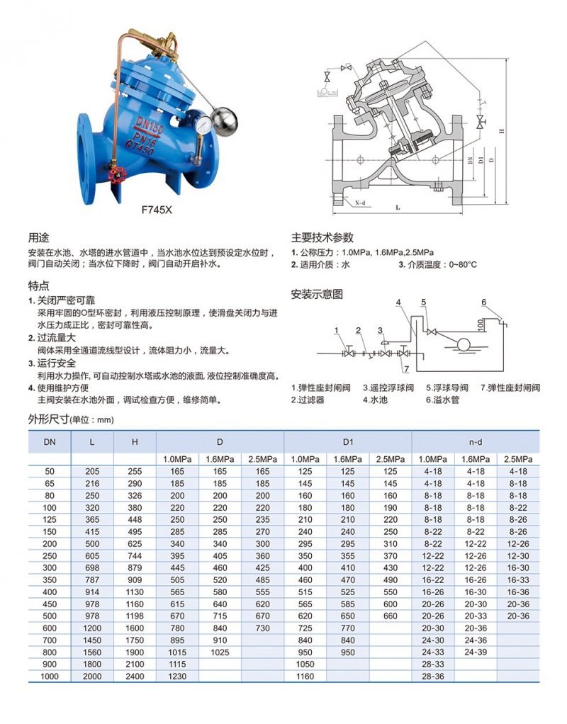 活塞式遥控浮球阀